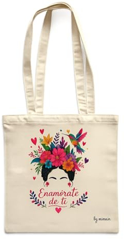 Mimain Bolsa Tela Tote Bag Mujer Frida Estilo Artístico Floral 345 g/m² Gruesa Resistente Asa Larga Bolsillo Interior Colibrí Reutilizable Grande Regalo Mujer