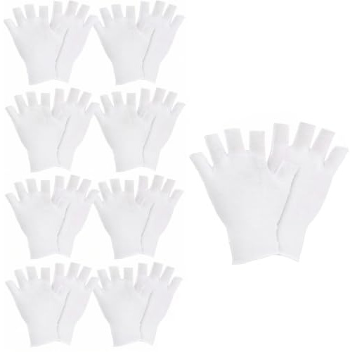 Ruvan 10 par Guantes Hidratantes sin Dedos para Uso con Móvil, Guantes de Algodón Blanco para Manos Secas y Cuidado de Piel, Tela Suave y Transpirable para Noche y Bienestar
