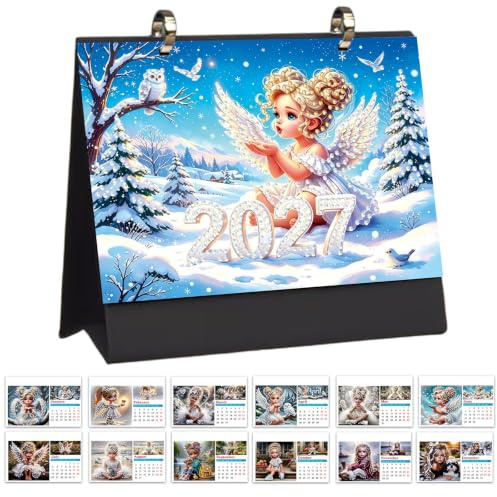 Lebartm 2027 DIY Diamond Art Desk Calendar 17x21cm Gemstone Painting Monthly Flip Tabletop Calendar for Home Office Decor Planning Handmade Craft Gift-Fairy