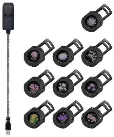 Pattern Projector Lamp with 10 Slide Designs, Compact Night Decor Light for Party Backdrops, Bedroom Glow, Tent Mood Accent, Black Flower Projector Lamp Floral Night Light Interchangeable Slide Decor