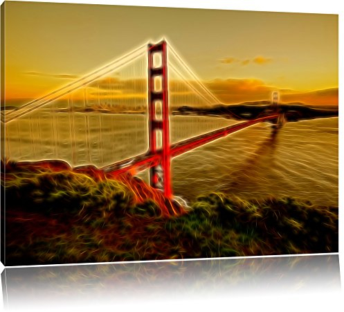 Pixxprint Golden Gate Bridge in San Francisco Neon Lights Effekt, Format: 120x80 auf Leinwand