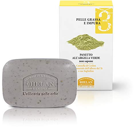 Helan, Linea Viso 3, Panetto All' Arcilla Verde, Limpiador, Piel grasosa, 100 g