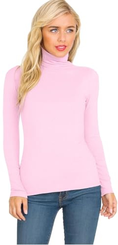Candid Styles Womens Ladies Polo Roll Neck Long Sleeve Turtle Neck Plain Jumper Top 8 26, M/L 12-14, Baby Pink…