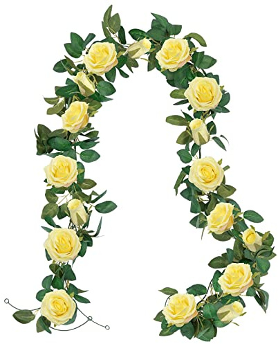 U'Artlines 3 Pack Artificial Yellow Rose Vines Floral Garlands Total 19.5 Ft Fake Vine Silk Flower Garland for Indoor Outdoor Home Wedding Arch Garden Wall Decoration