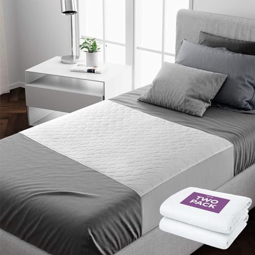 Lynmark® 2x Waterproof Bed Protector with Tuck-In Flaps - Washable Bedwetting & Incontinence Sheets Absorb Up to 2L - Leak-Proof OEKO-Tex Certified Cotton Mattress Pad for Double Beds - 135x85cm White