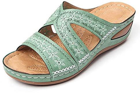 Syfinee Damsandaler, kilklack öppen tå sandaler, ortopediska bågstöd sandaler sommar tjocka plattformssandaler kvinnor broderade sandaler