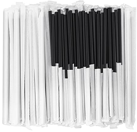 [100 Pcs] Biodegradable Compostable Individually Wrapped Straws - PLA Disposable Plant Based Black Straws (8.25 LongX0.23 Wide)