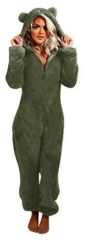 L9WEI Dam stor storlek jumpsuit teddy fleece onepiece plysch overall vinter lång pyjamas bekväm hemmadräkt kostym fluffig overall pyjamas mysig mjuk varm loungewear