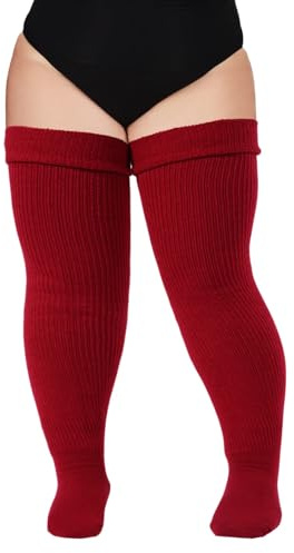 Moon Wood Chaussette Tres Haute sans Couture Femme Couleur Extra Longues Chaussettes Montantes Femme Fantaisie Bottes Chaussettes femme Grande Taille Bordeaux
