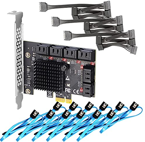 GLOTRENDS SA3112-C 12-Port PCIe X1 SATA Erweiterungskarte mit SATA und Stromkabel, kompatibel mit Windows,Linux,Mac OS,NAS