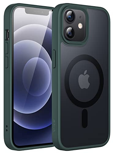 JETech Magnetisch Hülle für iPhone 12/12 Pro 6,1 Zoll Kompatibel mit MagSafe, Durchscheinende Matt Handyhülle Rückseite Dünn Stoßfest Schutzhülle (Dunkelgrün)