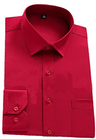 Chemises classiques pour hommes sans repassage Chemise unie avec poche à manches longues Chemises formelles d'affaires, Rouge, XXL