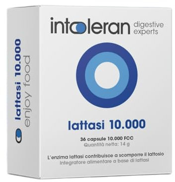 Intoleran Lattasi 10.000 Enzima Digestivo - 36 Capsule | Enzima Lattasi per l'Intolleranza al Lattosio | Dose alta | Vegano | Low FODMAP