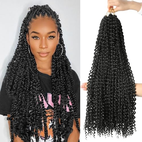 Beyond Beauty Passion Twist Hair 60 cm 6-pack vattenvåg virkad hår för-slinga lång bohemisk virkad flätor hår för svart kvinna syntetiska lockhårförlängningar för flätning hår ... (1B)