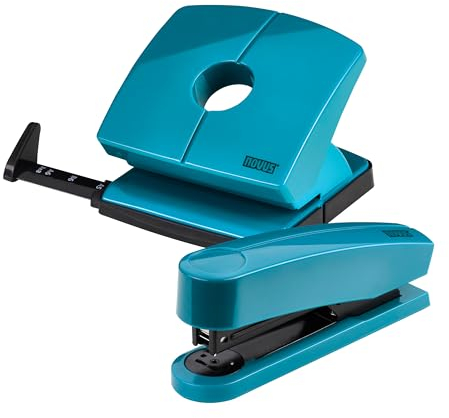 Novus ColorID Schreibtisch-Set in bright petrol, Hefter B2 Heftleistung 25 Blatt & Locher B220 Lochleistung 20 Blatt