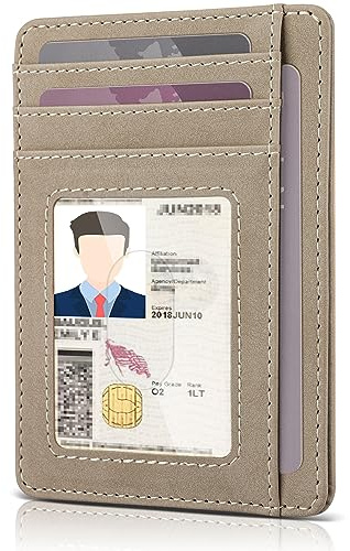 Teskyer Men Card Holder Wallet, Slim Credit Card Wallets, Minimalist, RFID Blocking, 1 ID Window, Holds up to 8 Cards, Suede Beige