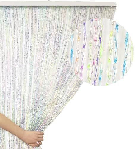 Home Tresor Tenda Antimosche Fili Plastica Trasparenti Multicolore per Porta Finestra Ingresso Interno Esterno con Telaio in PVC, Fantasia Colorata cm. 120x220