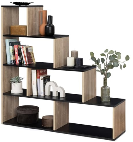 IDMarket - Librería escalera LINA en madera de haya y negro