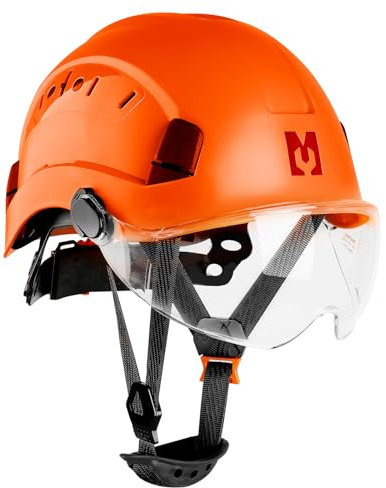 Mustbau Casque de Sécurité, Casques de Protection EN397 avec Visière et Bandeau Absorbant, 53 à 63 cm Tour de Tête Réglable, Matériau ABS Résistant pour Hommes Femmes - Orange