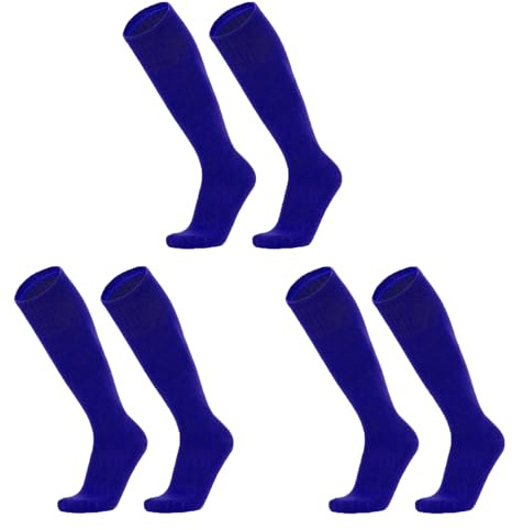 LURVOUS 3 Paia di Calzini da Calcio Blu Lunghi, Traspiranti per Rugby, Basket, Hockey - per Bambini e Ragazzi dai 5