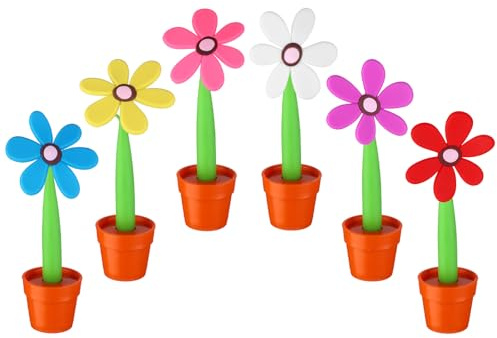 LIUBUJINGYING 6 Pcs Flowers Pen with Plant Pot Artificial Flowers Ballpoint Pen Black Ink Rollerball Pen Writing Pen Colorful Pen on Desk for Teacher Appreciation Gift Back to School Supplies