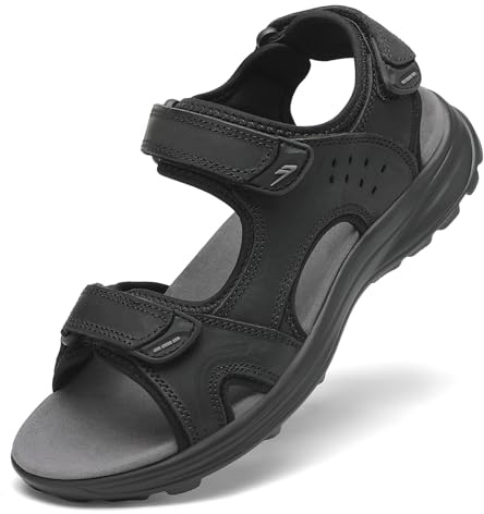 FLARUT Hommes Sandales d'été Chaussures de randonnée Trekking Outdoor Sport Cuir Plage Orteils Ouverts Sportives Décontractées(Noir,41)