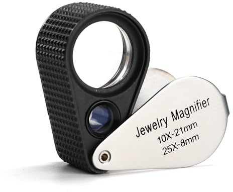 Loupe à Double Objectif 10X et 25X Lentilles en Verre Optique 21mm et 8mm Corps en Acier Inoxydable, Design Pliable Idéal pour les Bijoutiers, les Horlogers, les Collectionneurs de Pièces de Monnaie