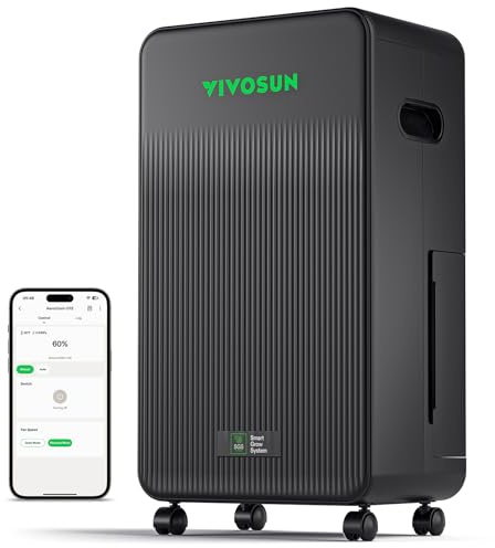 VIVOSUN AeroDrain D12 luftavfuktare elektrisk 12 l/dag med 2 l tank, smart luftavfuktare med temperatur- och fuktighetssensor, fjärrkontroll, perfekt för källare, badrum och odlingstält