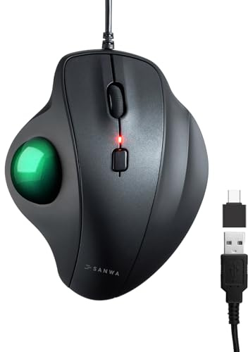 SANWA Mouse trackball ergonomico cablato, mouse ottico verticale a sfera, pulsanti silenziosi, trackball da 34 mm, 600/800/1200/1600 DPI, compatibile con MacBook, laptop, computer, Windows, macOS