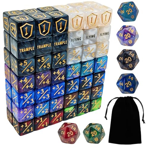 90 PCS MTG Counter Dados Set - AbilityKeyword Counters, -1/+1 Life Counter, Shield Life Dados, Creature Stat Buffs, Marble Colour D6 Cube, for MTG, Juegos de Cartas (Incluye Bolsa Negra)