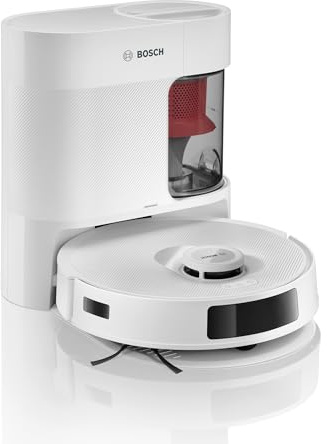 Bosch Spotless + BCRD1W Robot aspirateur-Laveur, 11 000 Pa, serpillère Statique, Station de Service, Navigation Smart Vision Infrarouge, Application Home Connect, Blanc