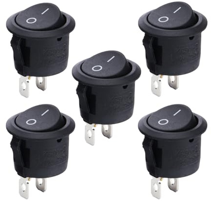 5 Pcs Interrupteur 12v,Bouton Poussoir Mini Interrupteur à Bascule Rond 2 Polig On/Off Light Switch 220v Noir Boutons,Encastrable Interupteur Connectée Appareils pour Voiture Marine Moto Ménagers (5)