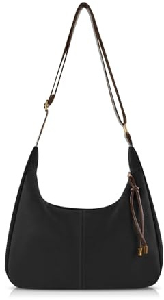 Andiker Bolso bandolera para mujer, bolso de gamuza de tamaño mediano, bolso cruzado para mujer con correa ajustable y cremallera, Negro , 36 x 24 x 10 cm