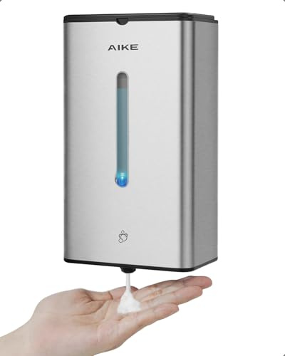 AIKE Dispensador De Jabón Espuma Automático, De Pared para Uso Comercial, 1000ML Acero Inoxidable para Jabón De Manos Espumoso, AK1207FA