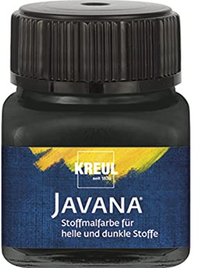 KREUL 90961 - Javana Stoffmalfarbe für helle und dunkle Stoffe, 20 ml Glas schwarz, brillante Farbe auf Wasserbasis, pastoser Charakter, zum Stempeln und Schablonieren, nach Fixierung waschecht