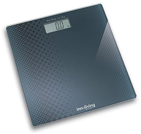 Innoliving Bilancia Digitale Pesapersone Ultraslim INN-101 con Display LCD Grande, Capacità Fino a 180 kg, Tecnologia Step-On, Design Sottile e Compatto, Vetro Temperato, Ideale per Uso Domestico