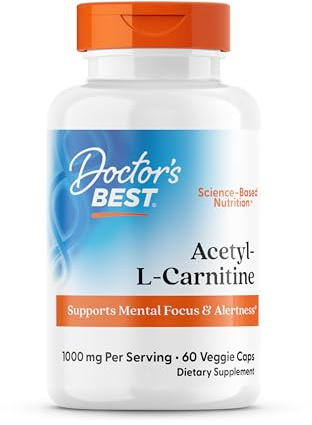 Doctors Best Acetyl-L-Carnitine 1000 mg Per Serving - Acetyl L Carnitine Supplement for Men & Women, Supports Brain & Nerve Cell Function, Mental Focus, Helps Generate Cellular Energy - 60 Veg Caps
