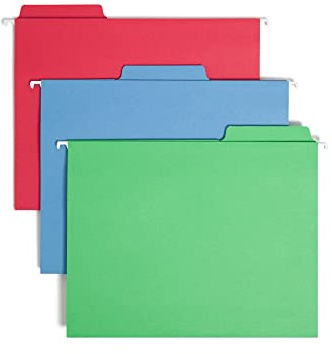 Smead FasTab Hanging File Folder, 1/3-Cut Built-in Tab, Letter Size, Assorted Primary Colors, 18 Count (64053)