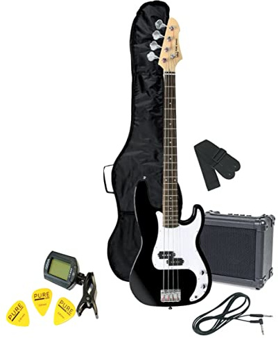 GEWA bajo eléctrico, Bass Pack RCB-100 Set negro– Cuerpo de madera de tilo macizo, Mástil de arce, Diapasón de madera de pakka, incl. amplificador, funda y accesorios para un sonido de bajo potente!