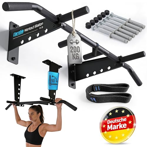 aerobis® Armhävstång vägg – vägg- och takmontering upp till 200 kg | Inklusive monteringssats och slingtränare – utdragbar stång inomhus, träningsstång, pull-up
