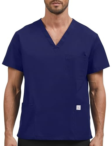 JONATHAN UNIFORM Men Classic V Neck Tunic Top with 3 Pockets for Spa, Vet, Beauty, Massage (Navy, M)