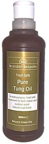 Huile de tung pure de qualité alimentaire | Idéale pour le bois, l'ardoise et la pierre | Finition mate naturelle | Brandon Bespoke (500 ml)