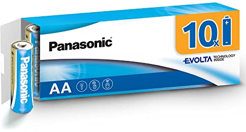 Batterie Panasonic AA EVOLTA Technology Inside, confezione da 10 batterie alcaline, AA Mignon LR6 1,5 V, confezione priva di plastica, batteria affidabile e potente