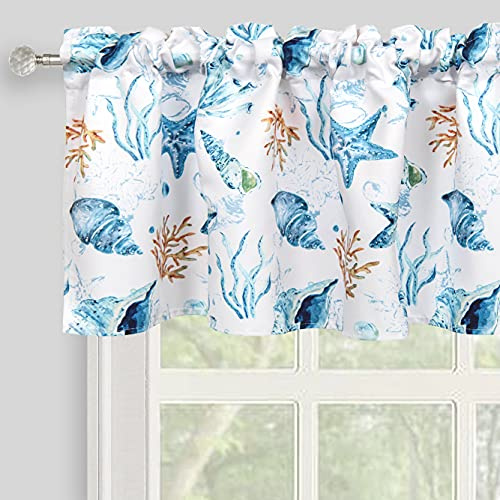 Inselnwald Mantovana per tenda costiera, stella marina, conchiglia, corallo, mare, oceano, creatura nautica, decorazione per finestra, mantovana per cucina, camera da letto, tasca per asta, 132 x 45