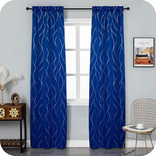 GIRASOLE HOME Coppia Tende Capri Oscuranti Termiche Morbide Motivo Intreccio Argentato 2 Pannelli con Tasca (Blu Elettrico, 70x240cm)