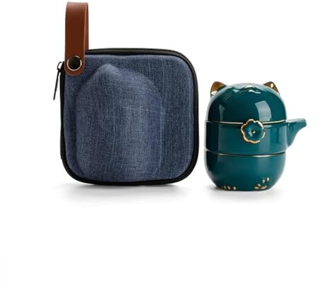 RORA Juego de té de viaje con bolsa portátil, juego de tetera de cerámica hecha a mano Kung Fu, tetera todo en uno, 1 olla y 2 tazas, adecuado para viajes, oficina y hogar (verde)