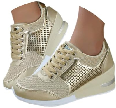 Minetom Basket Femmes Paillettes Talon Compensé Plateforme Chaussures De Sport Course Gym Fitness Jogging Sneakers C Or 37 EU