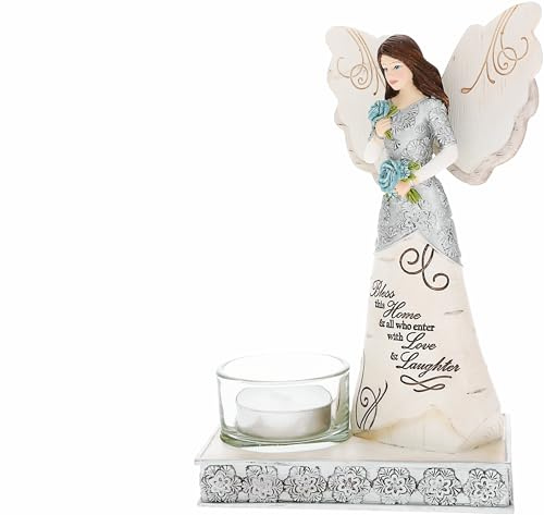 Pavilion Gift Company - Bless This Home - 6.75 Angel Figurine Tealight Candle Holder Religious Bestie BFF Best Friend God Jesus Lover Christian Christ Gift Housewarming Present