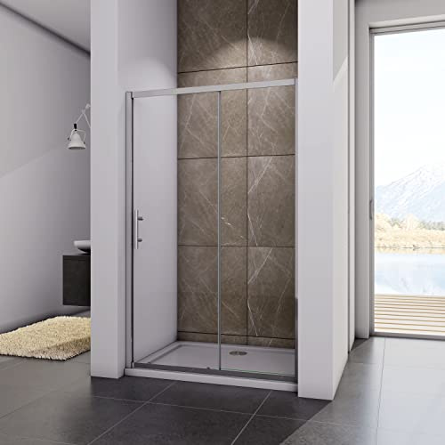 130x185CM MAMPARA DE DUCHA PUERTA CORREDERA MARCO CROMADO CRISTAL TEMPLADO TRANSPARENTE 5 MM