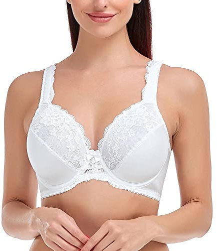 Ayigedu Women's Lace Minimizer Bra Full Coverage Plus Size Underwire Non-Padded Comfort Bra 36-G White